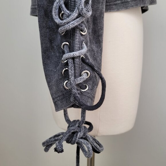 Missguided Women's Gray Washed Extreme Lace Up Turtleneck Sweatshirt Size US 4 - Picture 8 of 16